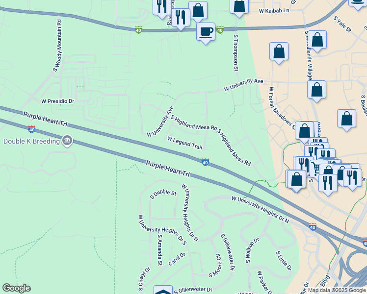 map of restaurants, bars, coffee shops, grocery stores, and more near 2557 South Sonoran Lane in Flagstaff