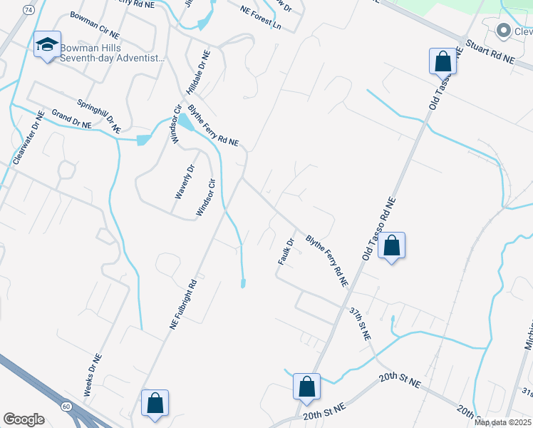 map of restaurants, bars, coffee shops, grocery stores, and more near 1220 Blythe Ferry Road Northeast in Cleveland