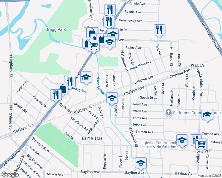 map of restaurants, bars, coffee shops, grocery stores, and more near 3918 Berkshire Avenue in Memphis