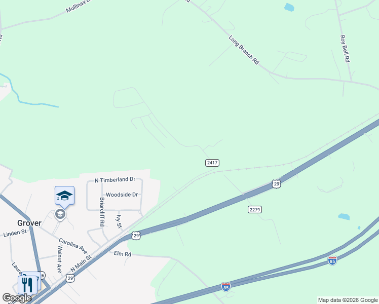 map of restaurants, bars, coffee shops, grocery stores, and more near 113 Hicks Road in Grover