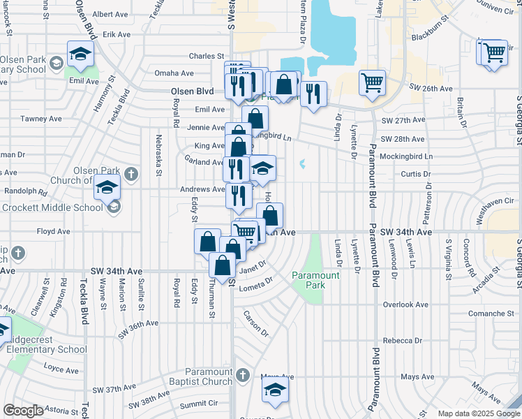 map of restaurants, bars, coffee shops, grocery stores, and more near 3315 Hobbs Road in Amarillo