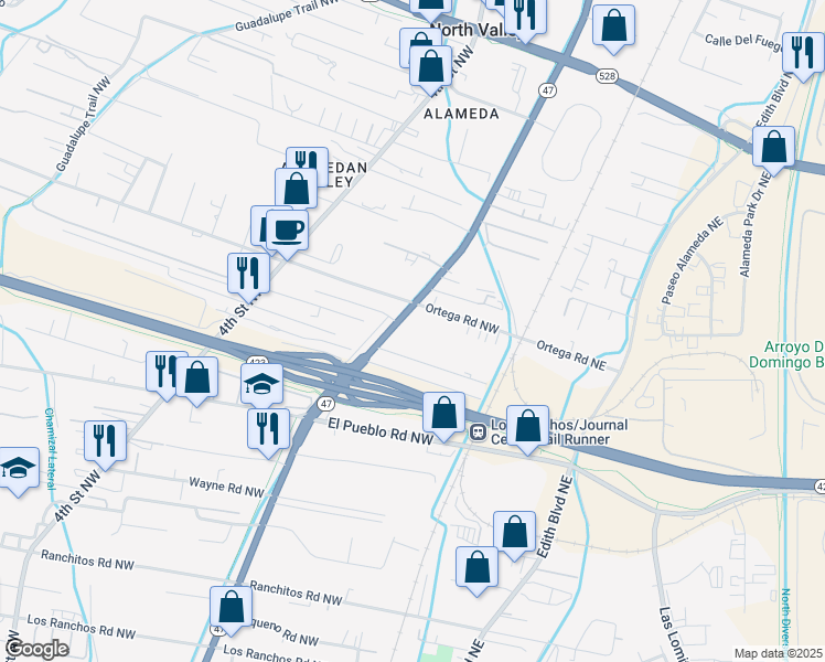 map of restaurants, bars, coffee shops, grocery stores, and more near in Albuquerque