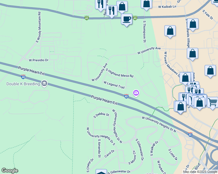 map of restaurants, bars, coffee shops, grocery stores, and more near 2557 South Sonoran Lane in Flagstaff