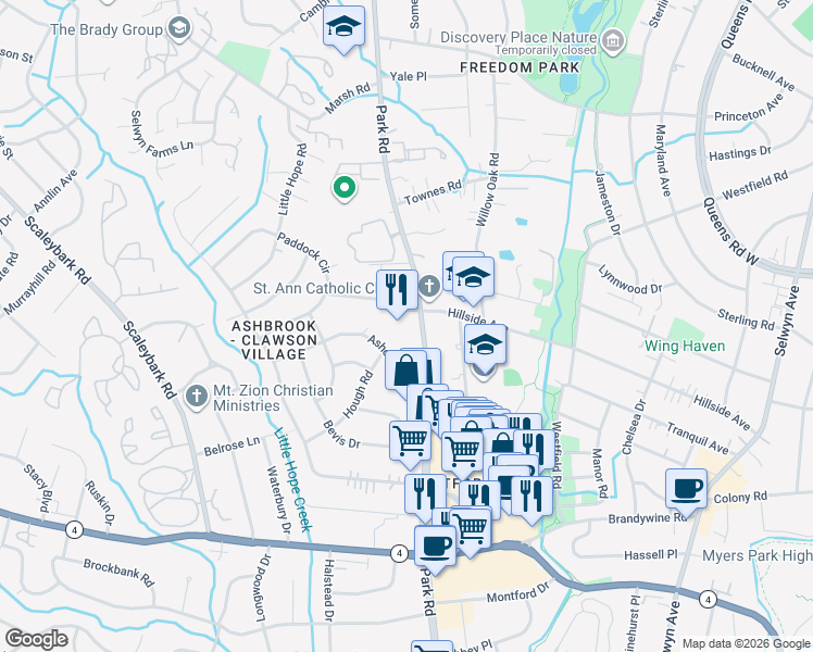 map of restaurants, bars, coffee shops, grocery stores, and more near in Charlotte