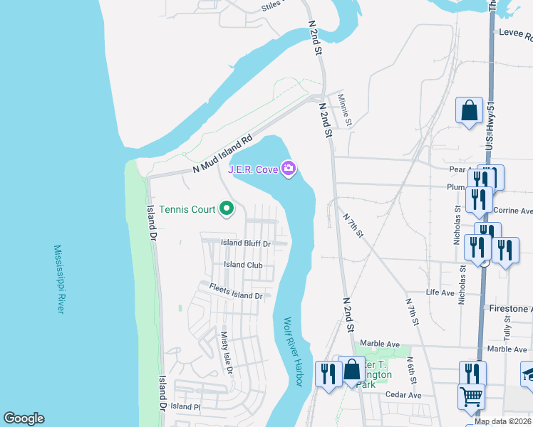 map of restaurants, bars, coffee shops, grocery stores, and more near 1449 Island Town Cove in Memphis
