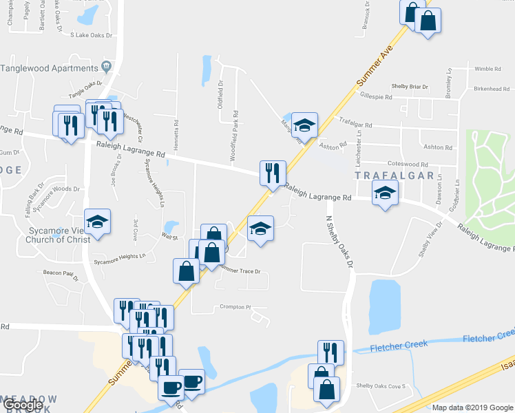 map of restaurants, bars, coffee shops, grocery stores, and more near 6081 Summer Avenue in Memphis