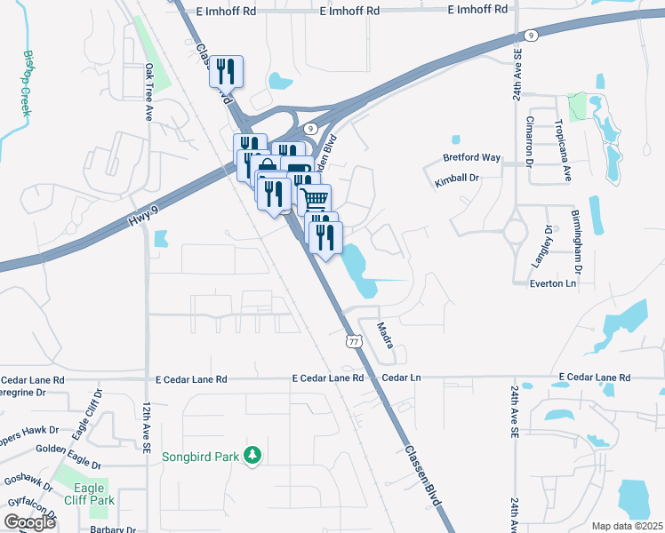 map of restaurants, bars, coffee shops, grocery stores, and more near 3281 U.S. 77 in Norman