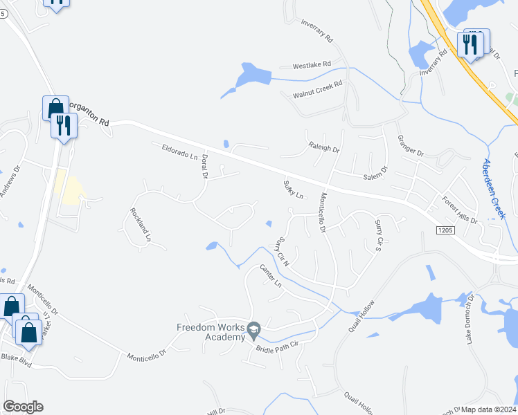 map of restaurants, bars, coffee shops, grocery stores, and more near 1 Blair Court in Pinehurst