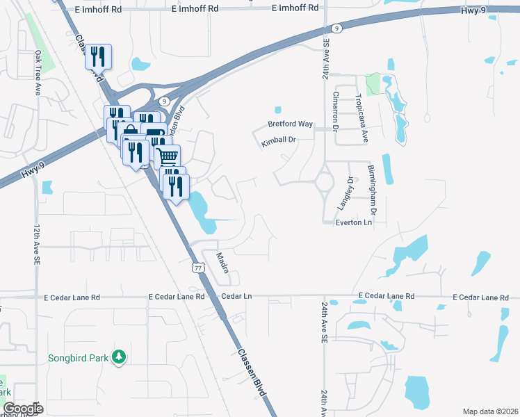 map of restaurants, bars, coffee shops, grocery stores, and more near 2113 Harbor Dr in Norman