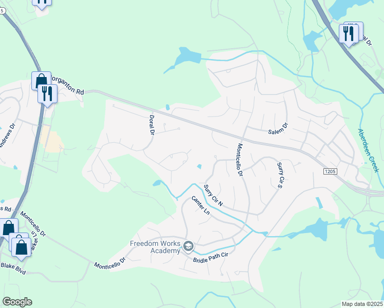 map of restaurants, bars, coffee shops, grocery stores, and more near 1 Blair Court in Pinehurst