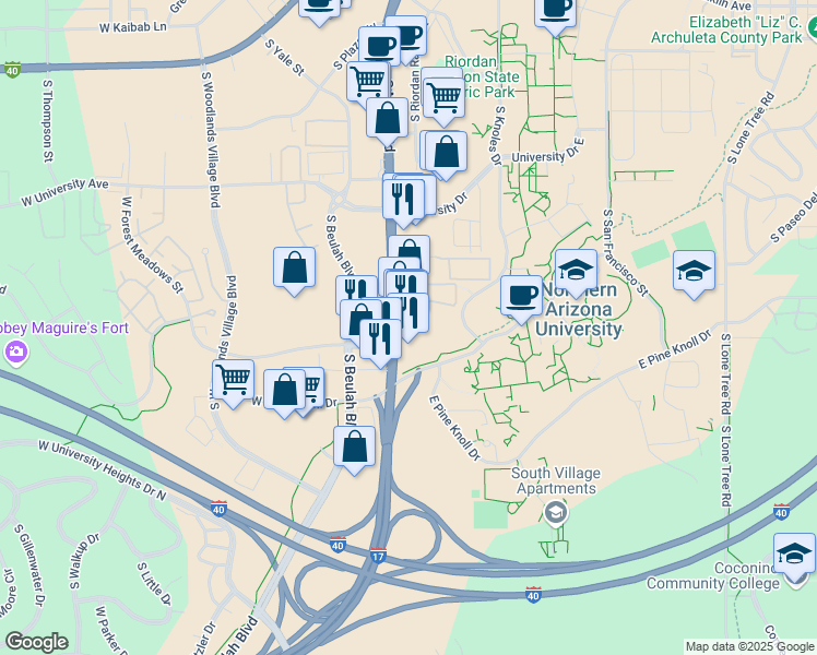 map of restaurants, bars, coffee shops, grocery stores, and more near 2000 S Milton Rd in Flagstaff