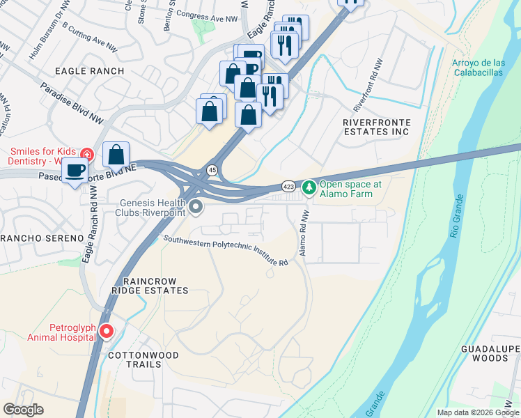 map of restaurants, bars, coffee shops, grocery stores, and more near 6911 Taylor Ranch Road Northwest in Albuquerque