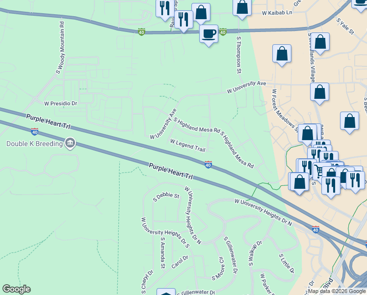 map of restaurants, bars, coffee shops, grocery stores, and more near 2557 South Sonoran Lane in Flagstaff