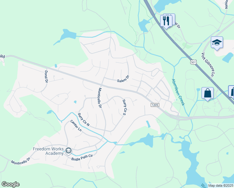 map of restaurants, bars, coffee shops, grocery stores, and more near 280 Surry Circle South in Pinehurst