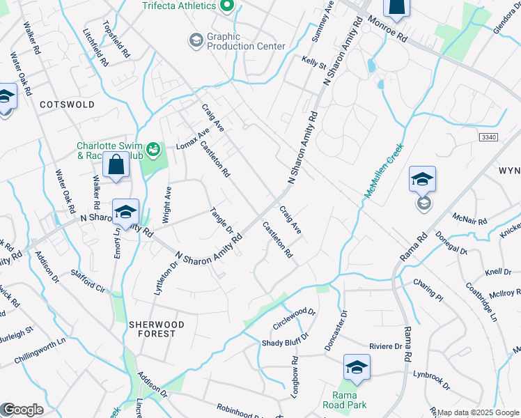 map of restaurants, bars, coffee shops, grocery stores, and more near in Charlotte
