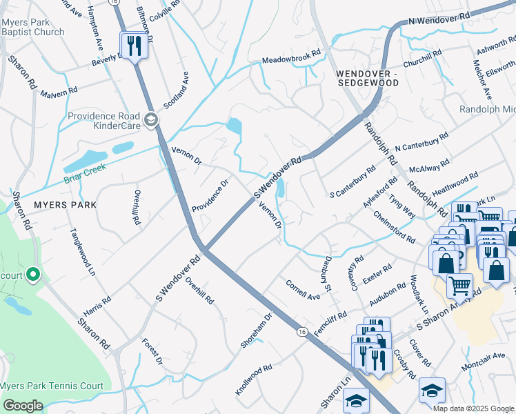map of restaurants, bars, coffee shops, grocery stores, and more near in Charlotte