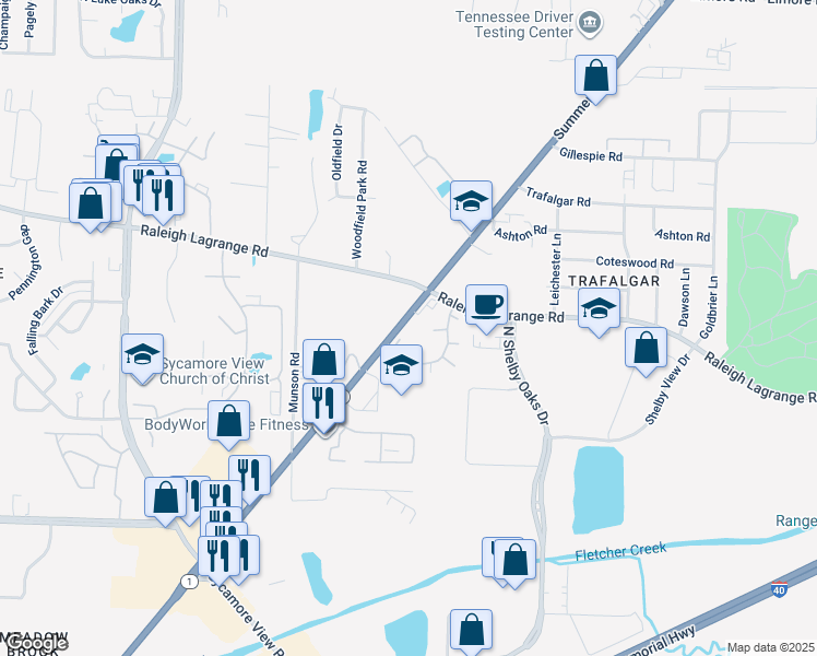map of restaurants, bars, coffee shops, grocery stores, and more near 6081 Summer Avenue in Memphis