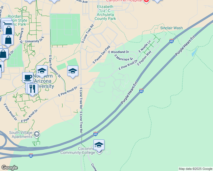 map of restaurants, bars, coffee shops, grocery stores, and more near 875 East Pine Knoll Drive in Flagstaff