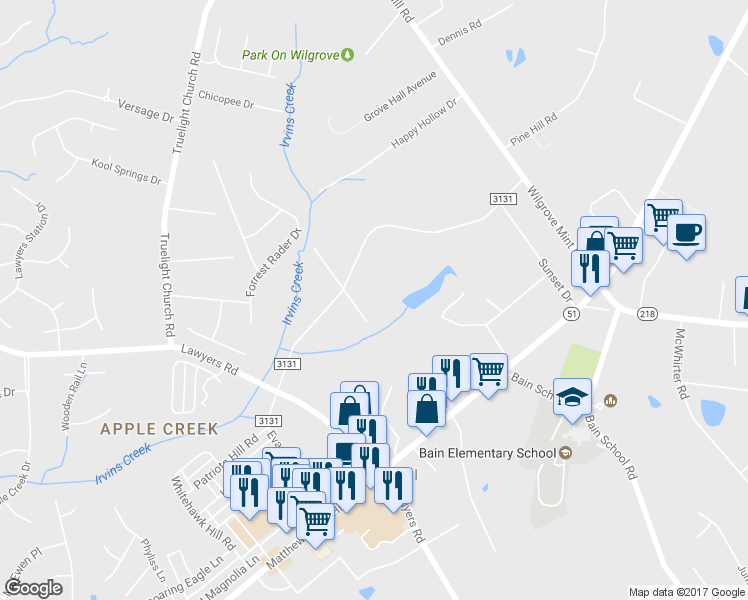 map of restaurants, bars, coffee shops, grocery stores, and more near 11019 Despa Drive in Mint Hill
