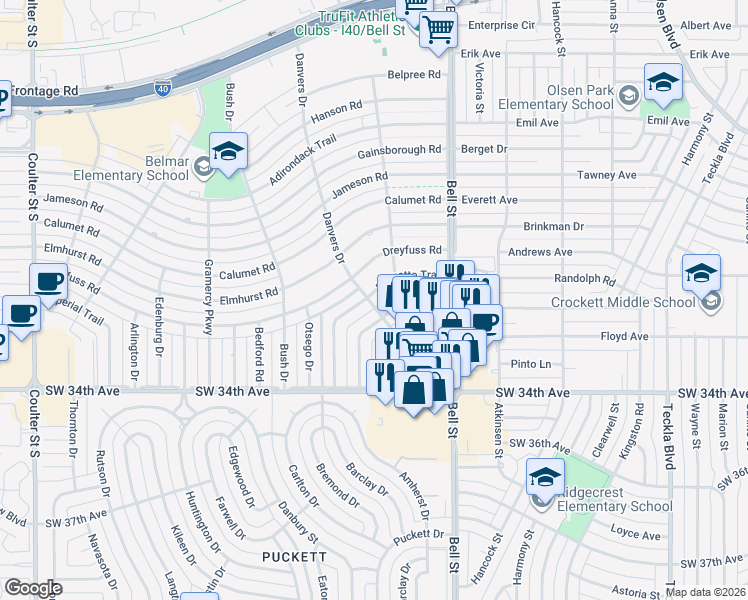 map of restaurants, bars, coffee shops, grocery stores, and more near 6111 Palmetto Trail in Amarillo
