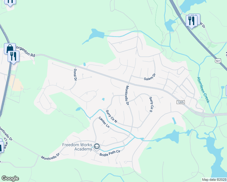 map of restaurants, bars, coffee shops, grocery stores, and more near 2 Pinto Court in Pinehurst