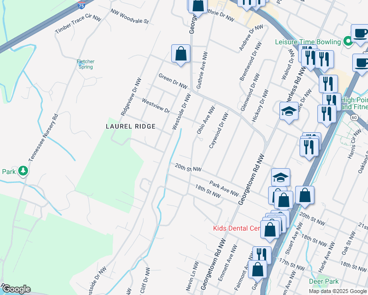 map of restaurants, bars, coffee shops, grocery stores, and more near 1901 Ohio Avenue Northwest in Cleveland