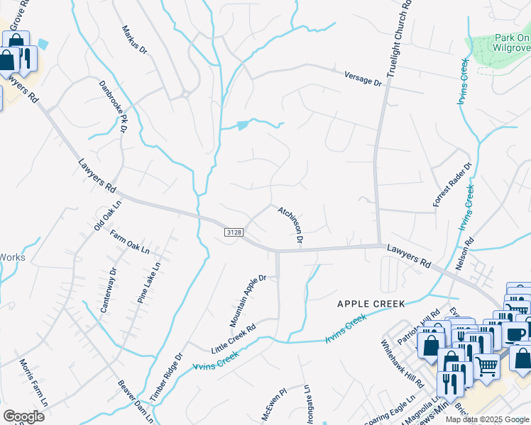 map of restaurants, bars, coffee shops, grocery stores, and more near 7144 Lawyers Station Drive in Mint Hill