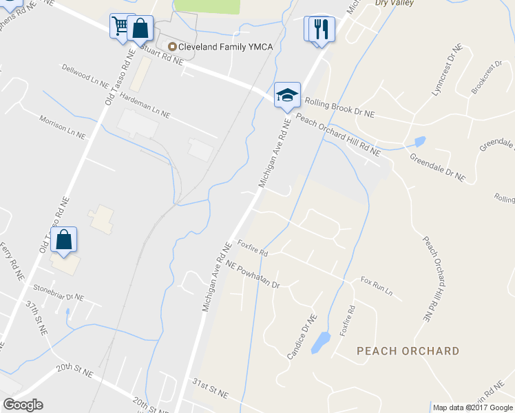 map of restaurants, bars, coffee shops, grocery stores, and more near 113 Mill Creek Trail NE in Cleveland