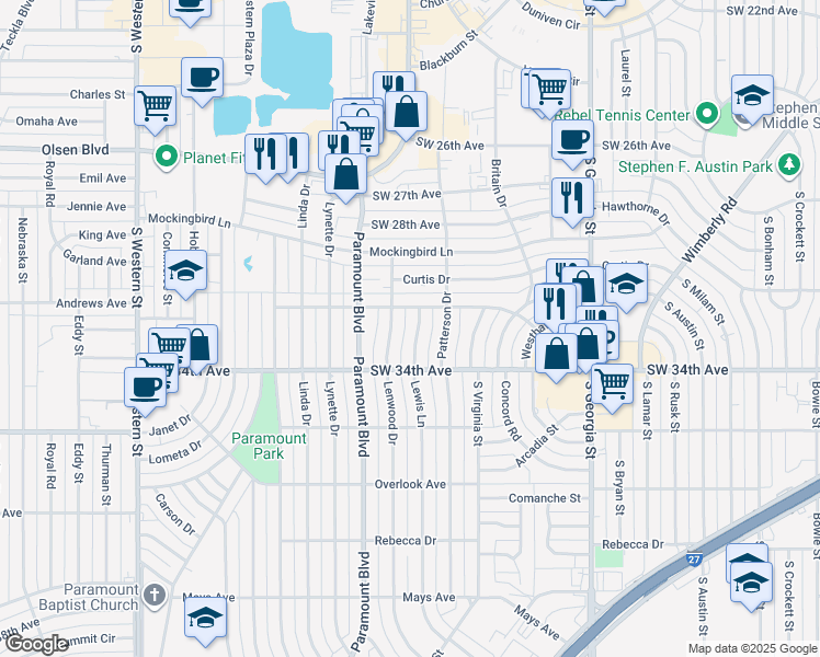 map of restaurants, bars, coffee shops, grocery stores, and more near 3309 Lenwood Drive in Amarillo