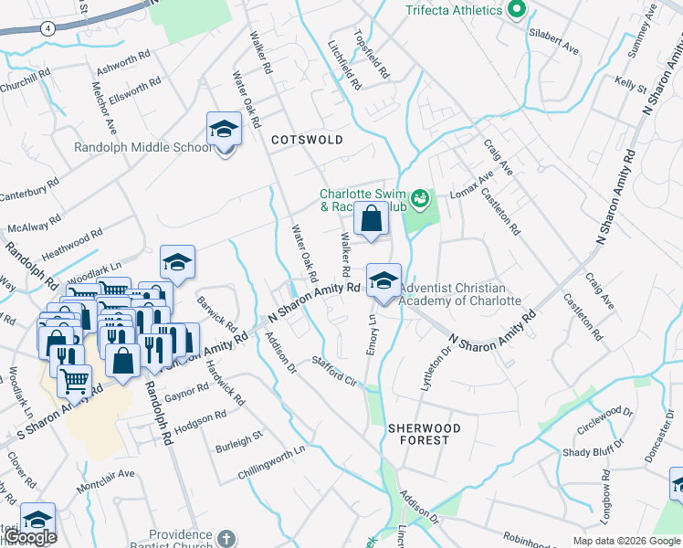 map of restaurants, bars, coffee shops, grocery stores, and more near in Charlotte