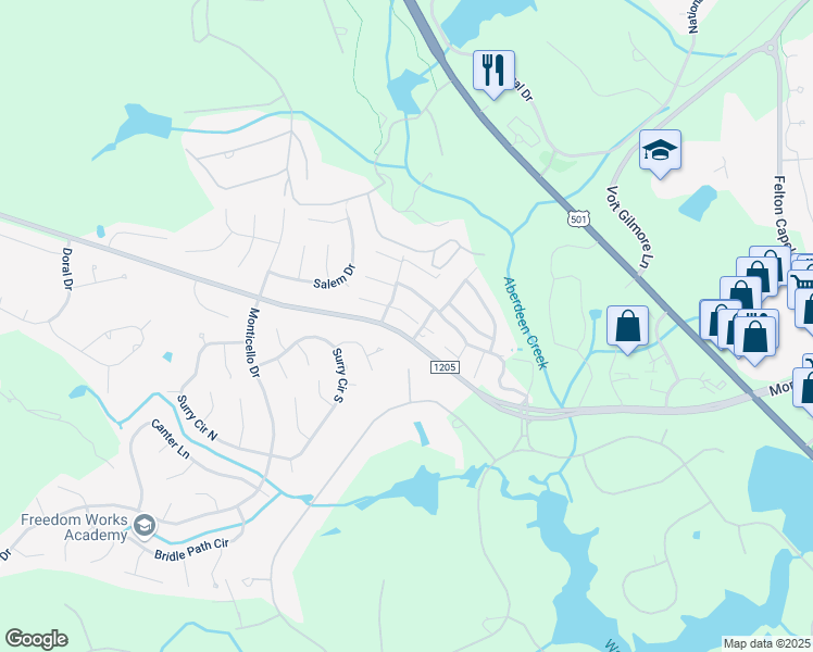 map of restaurants, bars, coffee shops, grocery stores, and more near 1269 Morganton Road in Pinehurst