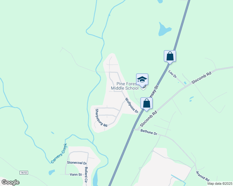 map of restaurants, bars, coffee shops, grocery stores, and more near 215 Batesfield Drive in Fayetteville