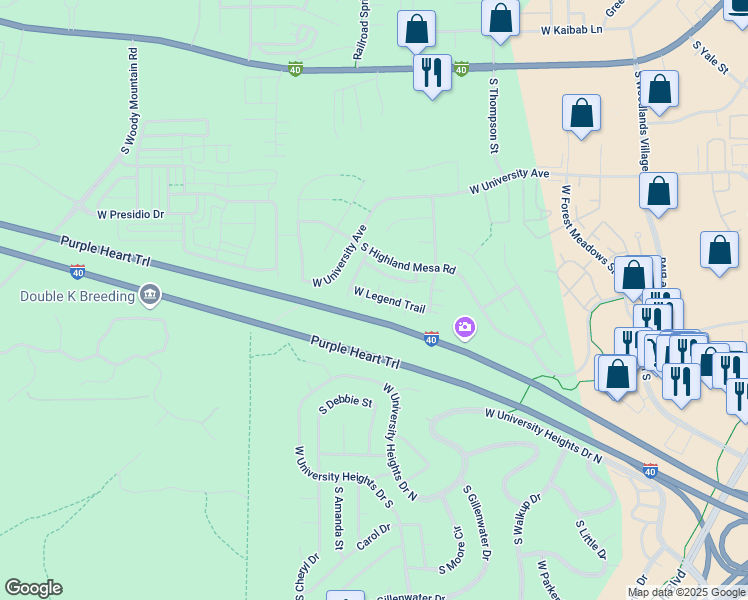 map of restaurants, bars, coffee shops, grocery stores, and more near 2523 South Gravel Lane in Flagstaff