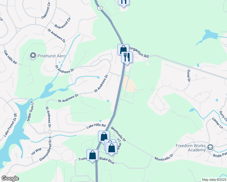 map of restaurants, bars, coffee shops, grocery stores, and more near 10 Pine Tree Road in Pinehurst