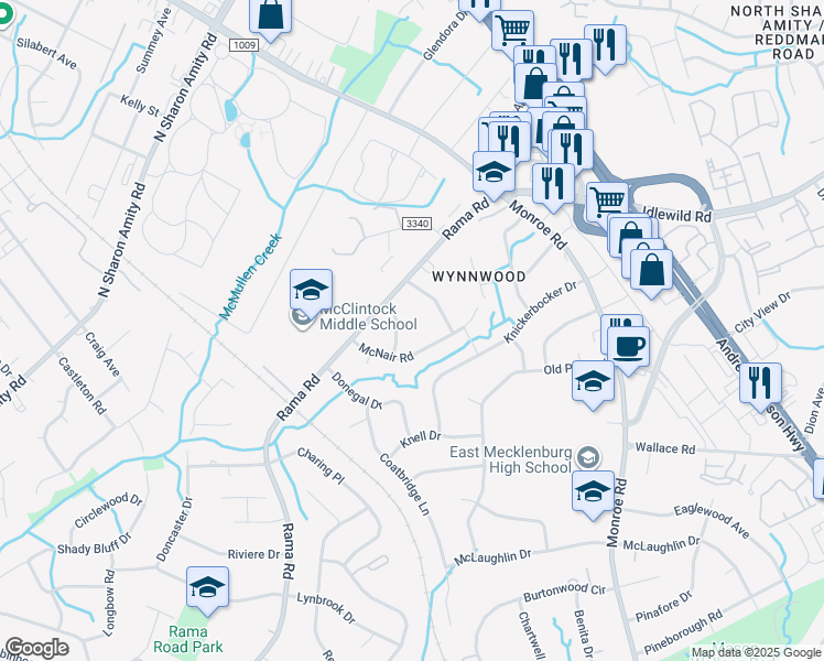 map of restaurants, bars, coffee shops, grocery stores, and more near 5919 McNair Road in Charlotte