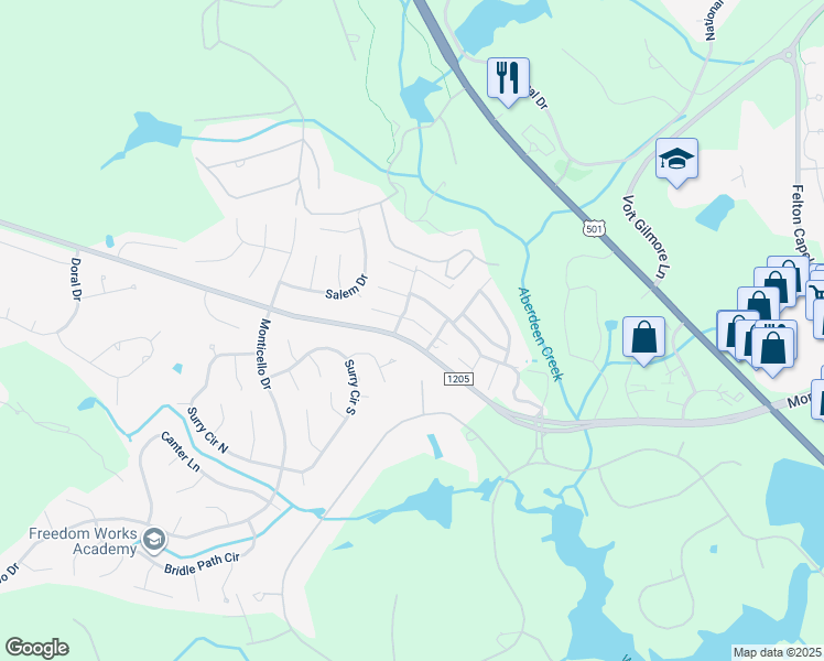 map of restaurants, bars, coffee shops, grocery stores, and more near 1265 Morganton Road in Pinehurst