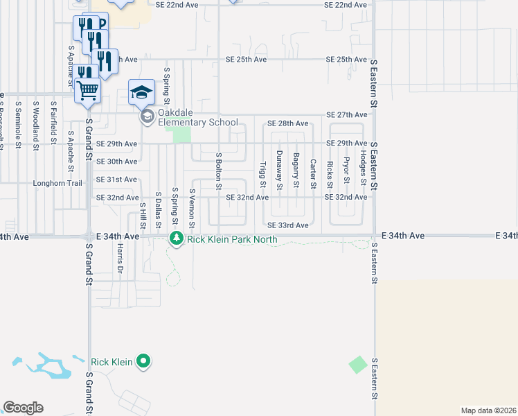map of restaurants, bars, coffee shops, grocery stores, and more near 3211 Oakdale Drive in Amarillo