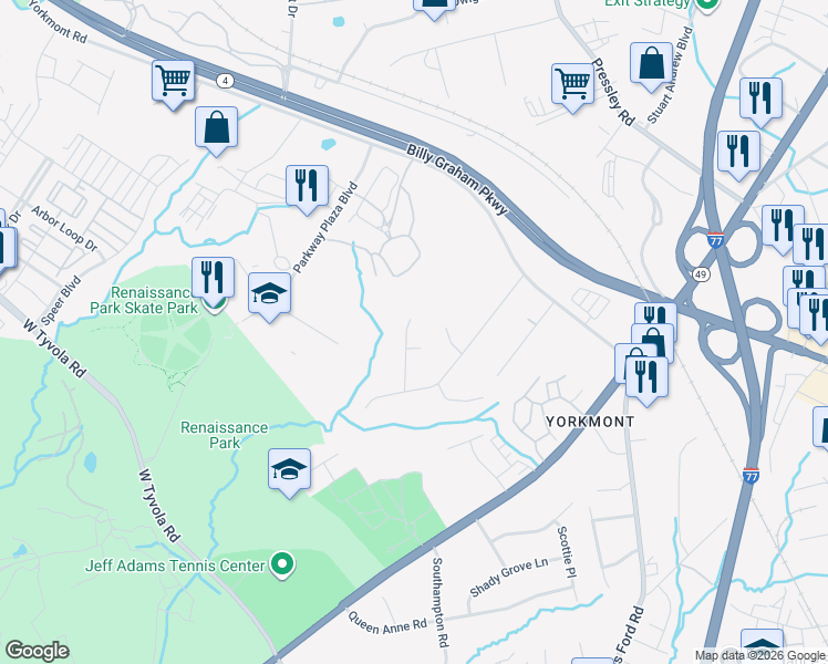 map of restaurants, bars, coffee shops, grocery stores, and more near in Charlotte