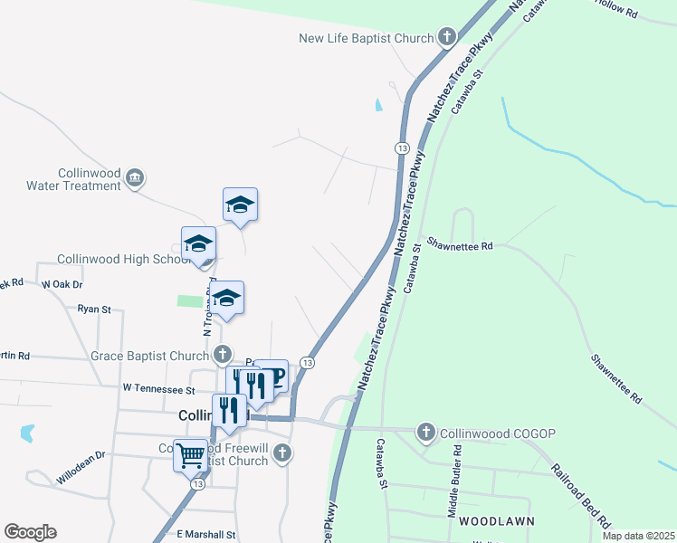 map of restaurants, bars, coffee shops, grocery stores, and more near 505 Tennessee 13 in Collinwood