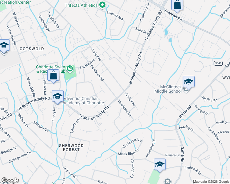 map of restaurants, bars, coffee shops, grocery stores, and more near in Charlotte