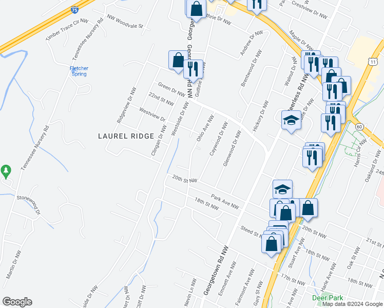 map of restaurants, bars, coffee shops, grocery stores, and more near 1910 Ohio Avenue Northwest in Cleveland