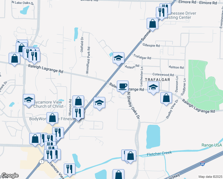 map of restaurants, bars, coffee shops, grocery stores, and more near 2003 North Glenhome Drive in Memphis