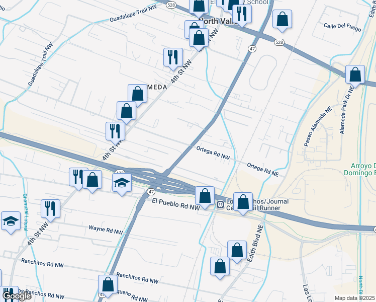 map of restaurants, bars, coffee shops, grocery stores, and more near in Albuquerque