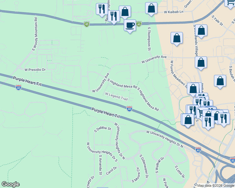 map of restaurants, bars, coffee shops, grocery stores, and more near 2557 South Sonoran Lane in Flagstaff
