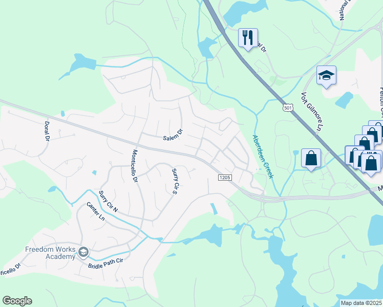 map of restaurants, bars, coffee shops, grocery stores, and more near 1225 Morganton Road in Pinehurst