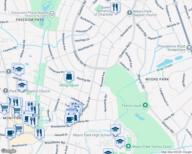 map of restaurants, bars, coffee shops, grocery stores, and more near in Charlotte