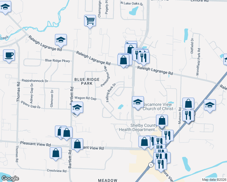 map of restaurants, bars, coffee shops, grocery stores, and more near 1950 Olive Bark Drive in Memphis