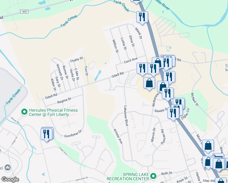 map of restaurants, bars, coffee shops, grocery stores, and more near 605 Village Lake Court in Spring Lake