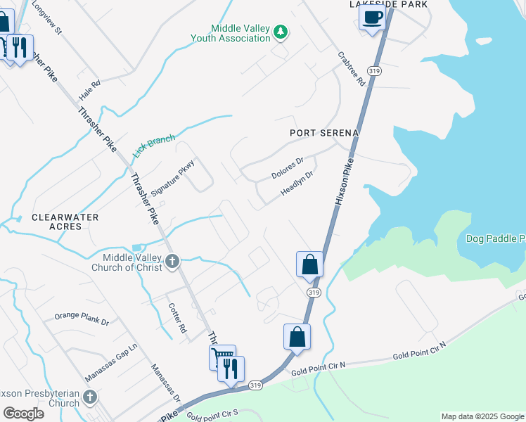 map of restaurants, bars, coffee shops, grocery stores, and more near 110 Headlyn Drive in Middle Valley