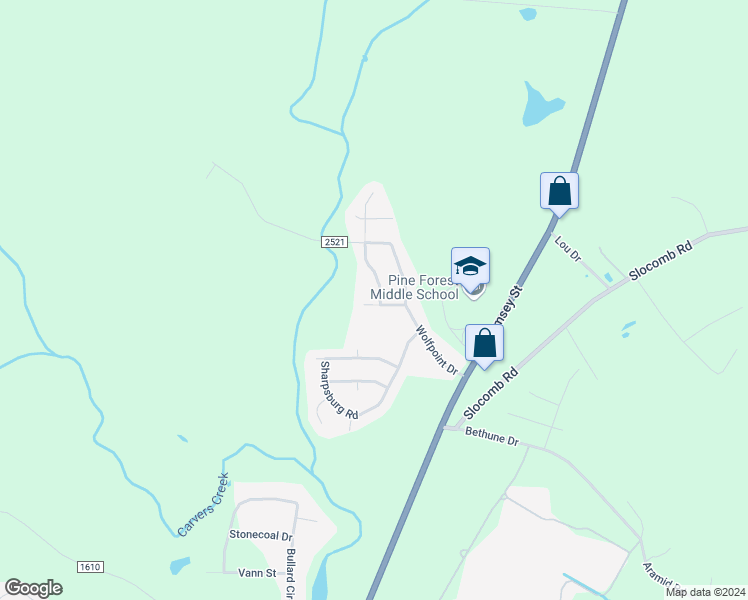 map of restaurants, bars, coffee shops, grocery stores, and more near 224 Batesfield Drive in Fayetteville